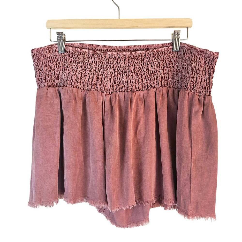 Aerie Offline Smocked High Waisted Flowy Shorts Mauve Pink Raw Hem XXL Boho